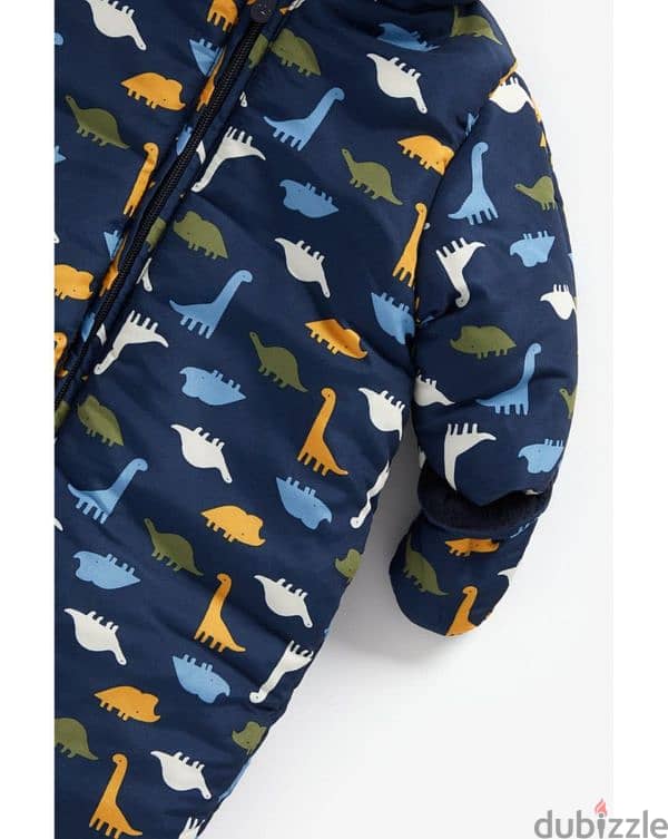 Boys Full Sleeves Snowsuit Velour Lined Dino Print - Navy 0