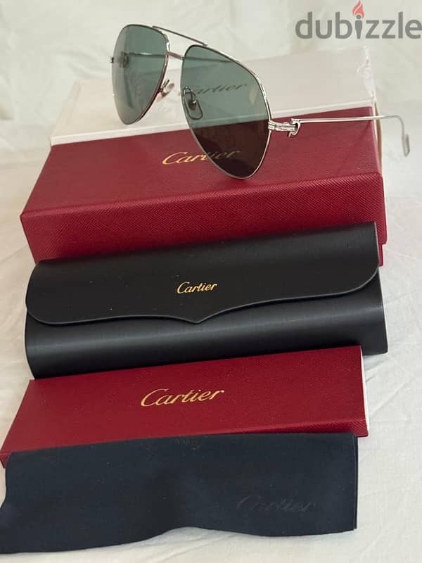 Cartier نظارة شمس بلاتين مقاس 60 جديدة لم تستخدم بكامل المرفقات 2