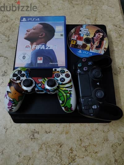 ps4 slim 500gb +2 controller's+cd gta 5+ cd fifa 22