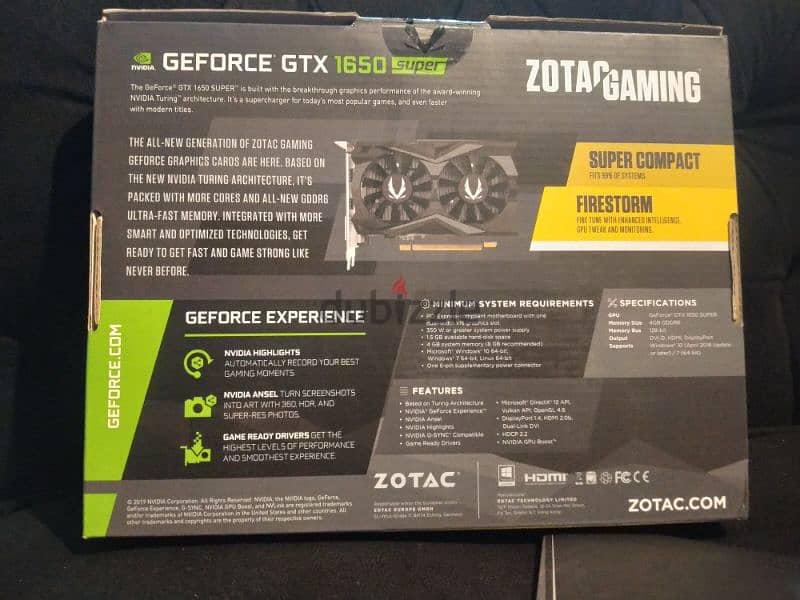 Gtx 1650 ( super ) (ddr6 ) (2 fans) zotac  gamin 5