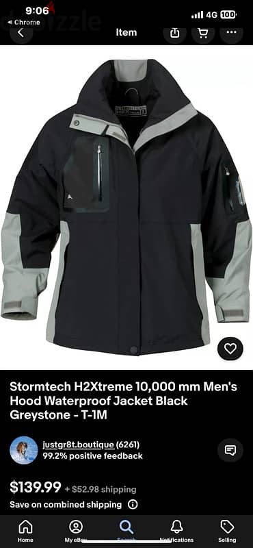 Stormtech H2Xtreme 10,000 mm Men's Waterproof Jacket Black greystone 0