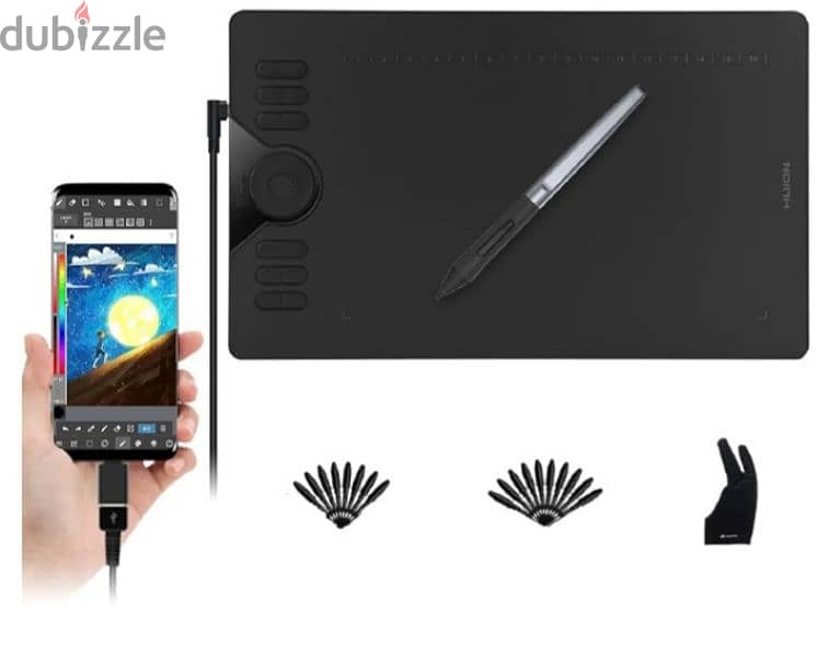 HUION Graphics Drawing Tablet with Battery-free Stylus (HS610) 0