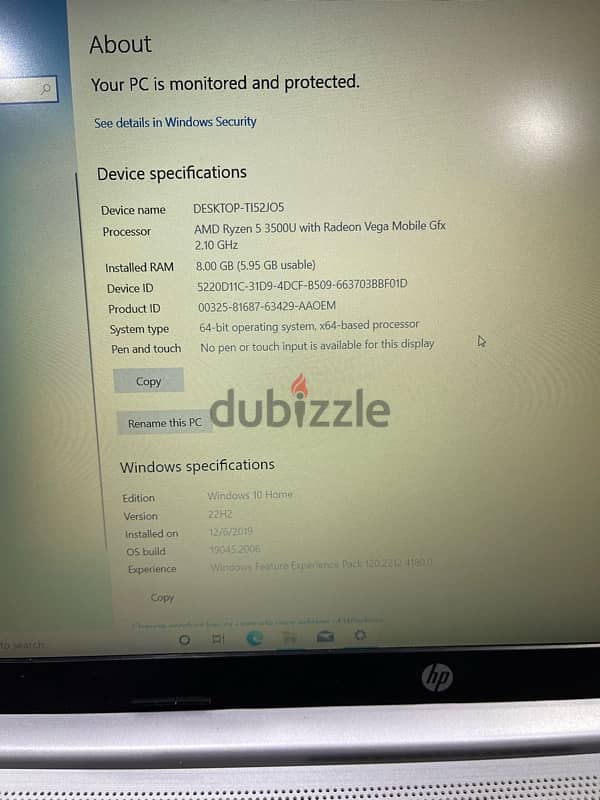لابتوب hp  ryzen 5 جيل تالت  256 ssd و 8 رام   و ٢ فيجا 2