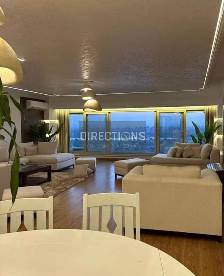 Hotel apartment with a view on the Nile with furniture, appliances and air conditioners, next to the Hilton Maadi Hotel in Reve du Nil 5 years install 2