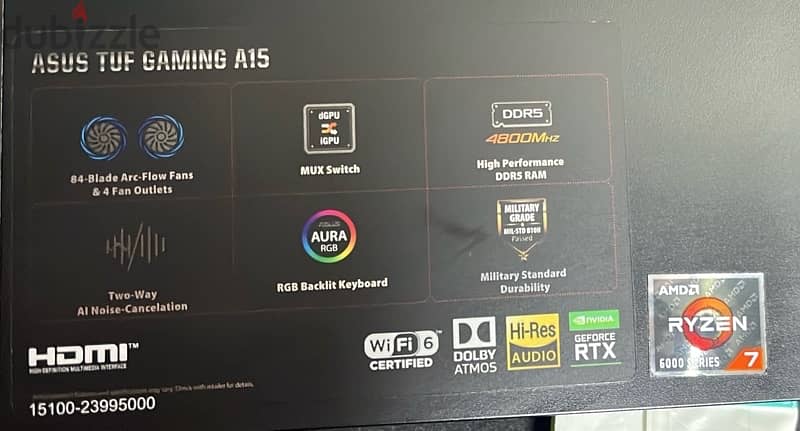 Asus Tuf A15 Ryzen7 6800h Rtx 3060 6g ram16Ddr5 165Hz 2k 1T 2