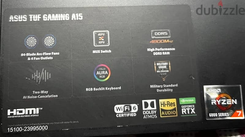 Asus Tuf A15 Ryzen7 6800h Rtx 3060 6g ram16Ddr5 165Hz 2k 1T 4