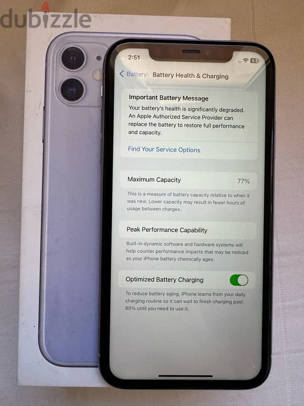 iPhone 11, storage 128, FaceTime, Battery Health 77% 1