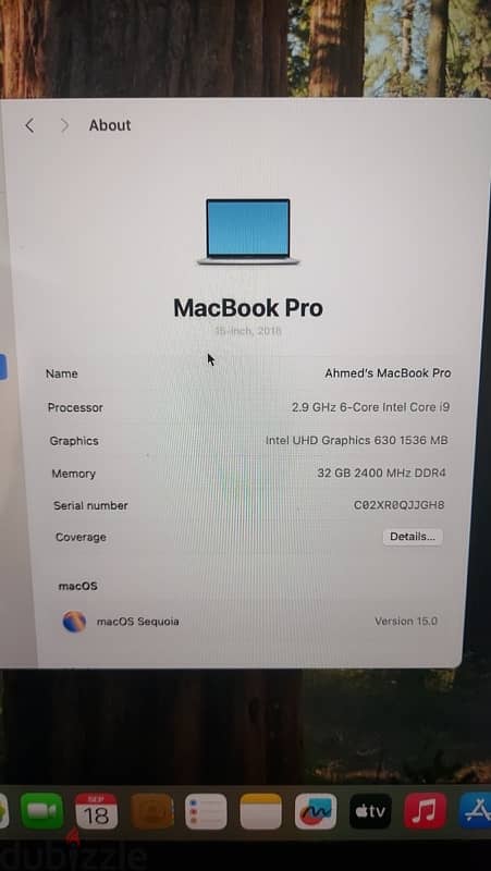 MacBook Pro 2018 Core I9 15 inches 1 Tb 4