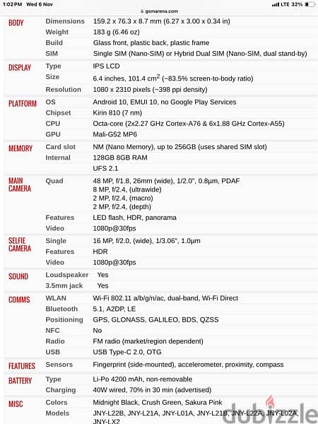 Huawei Nova 7i -8ram-128G 2