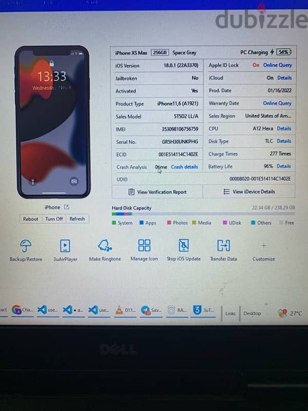 ايفون اكس ماكس كسر زيرو مساحه 256 بطاريه 95 iphone xmax 0