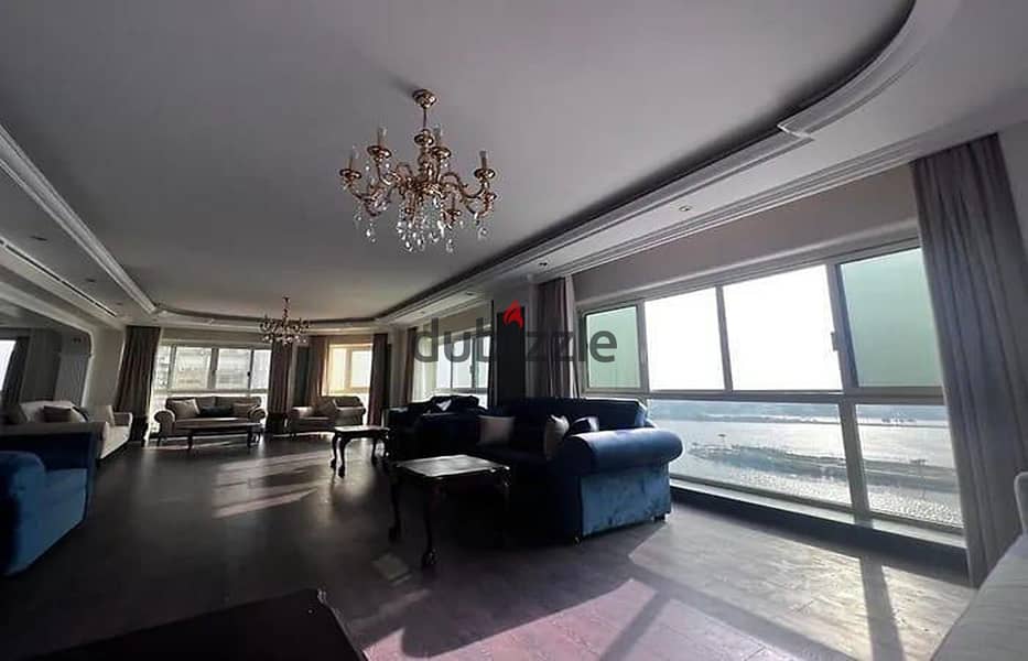 For sale, 390 sqm apartment on Maadi Corniche, immediate delivery of furniture and appliances, hotel apartment in a very elegant tower on the Nile 5