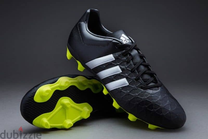 ADIDAS ACE 15.4 FXG - CORE BLACK/SILVER METALLIC/ YELLOW SOCCER 0