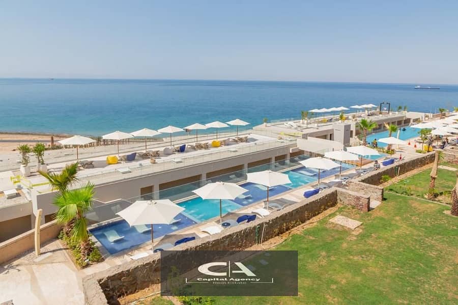 Without down payment, chalet for sale with terrace and garden, first row on the sea Installments for the longest period in Monte Galala, Ain Sokhna 8