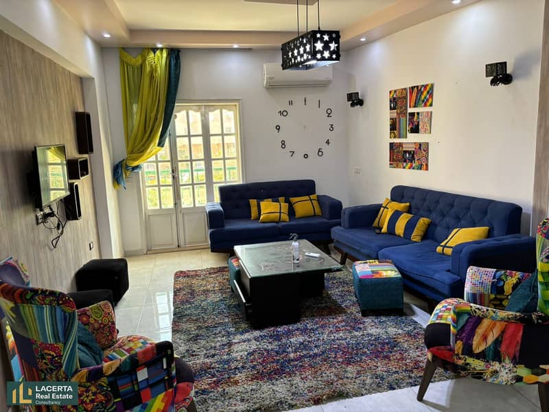 Apartment for sale with view open to the garden in Banafseg, with a private garage, fully finished, a kitchen separate, air-conditioned, New Cairo. 0