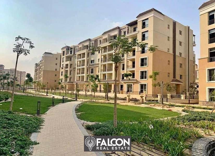 own an apartment of 141 meters and a garden of 149 meters with a cash discount of 42% in Sarai Compound next to Madinaty/Fifth Settlement 5