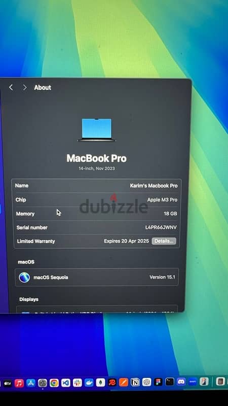 Macbook Pro M3 Pro 18gb ram 512gb ssd 100% battery health 22 cycles 2