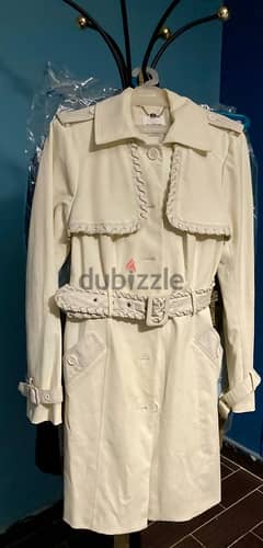 Bebe Ivory/White Trench Coat Leather trim 0