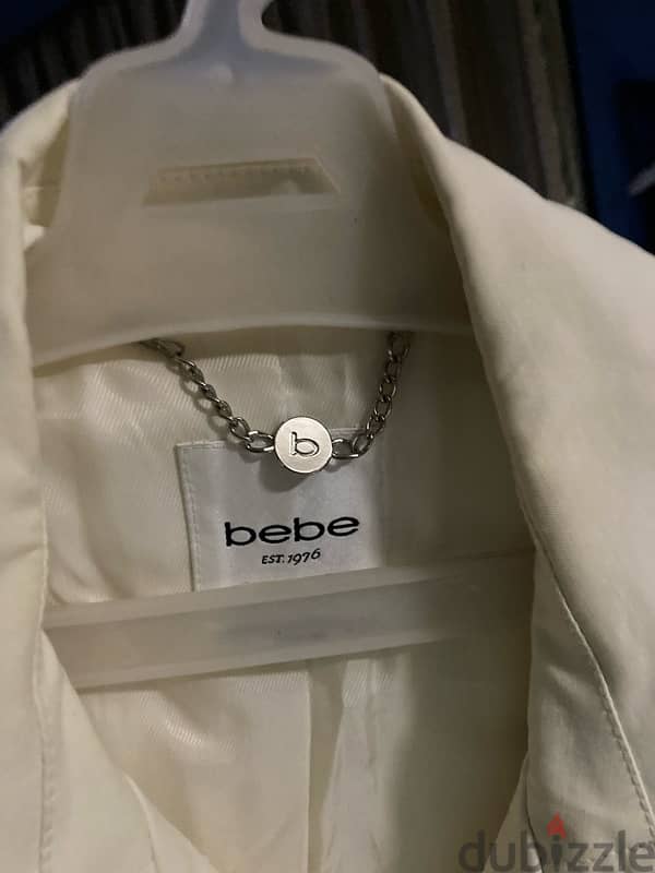 Bebe Ivory/White Trench Coat Leather trim 1