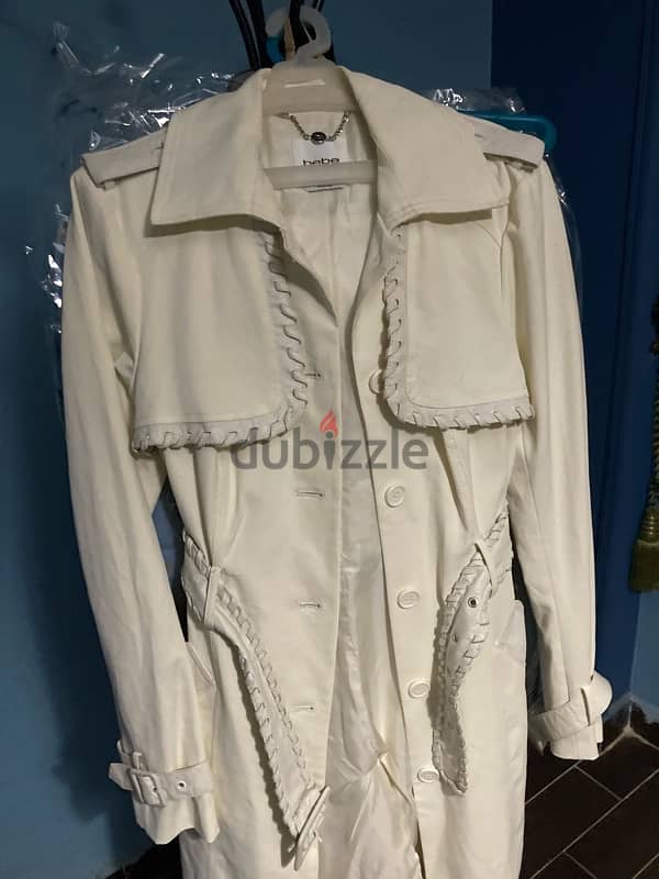 Bebe Ivory/White Trench Coat Leather trim 5