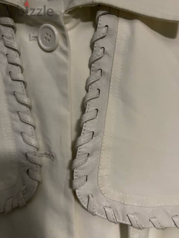 Bebe Ivory/White Trench Coat Leather trim 9