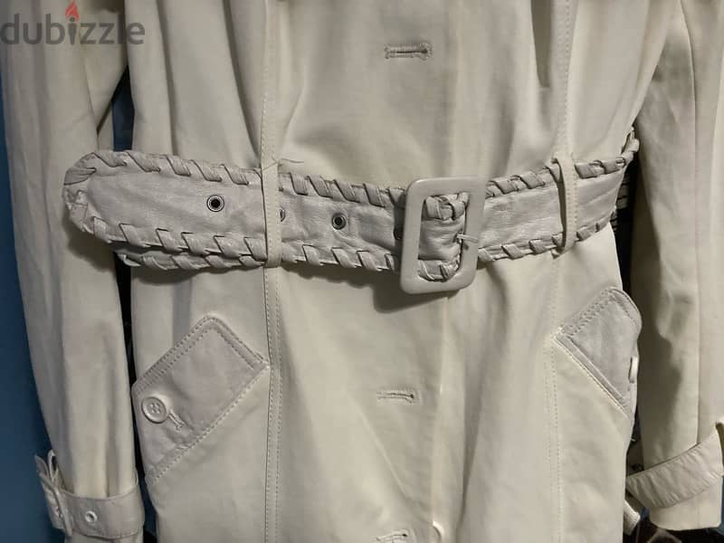 Bebe Ivory/White Trench Coat Leather trim 10