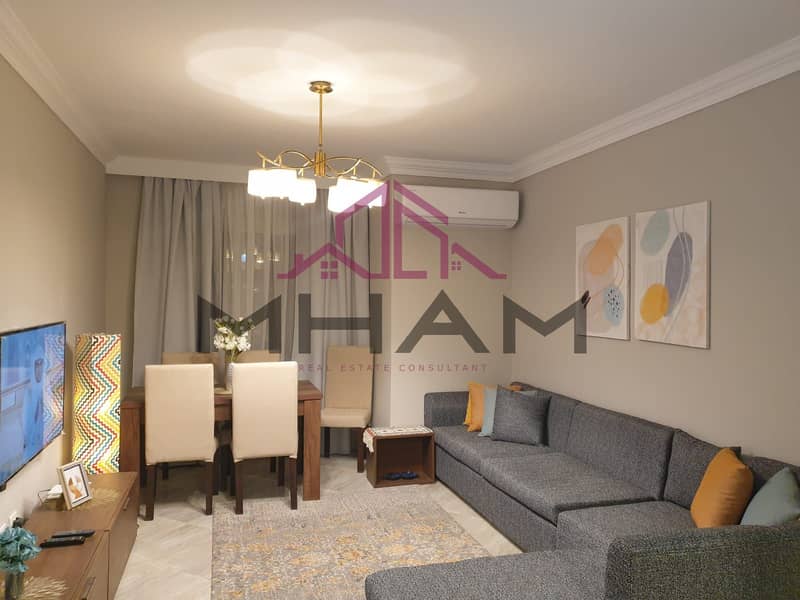 Furnished apartment for rent in Dar Misr Al-Qronfol, ultra super luxury finishing, fully air-conditioned - Fifth Settlement 0