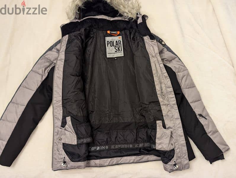 Grey and Black Puffer Coat with Faux Fur Hood 1