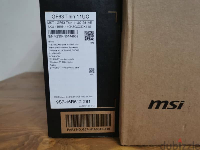 لاب توب MSI gf63 thin uc11 9