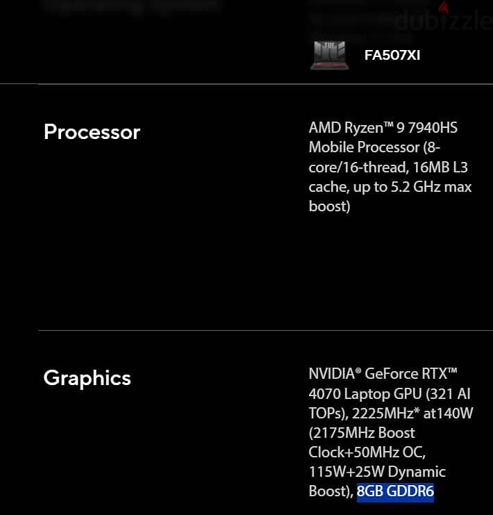 Asus TUF a15 AMD Ryzen™ 9 7940HS/ NVIDIA® GeForce RTX™ 4070 8GB GDDR6 0