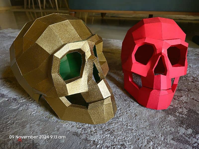 2 Skull Polygonal Head Paper Mask 0