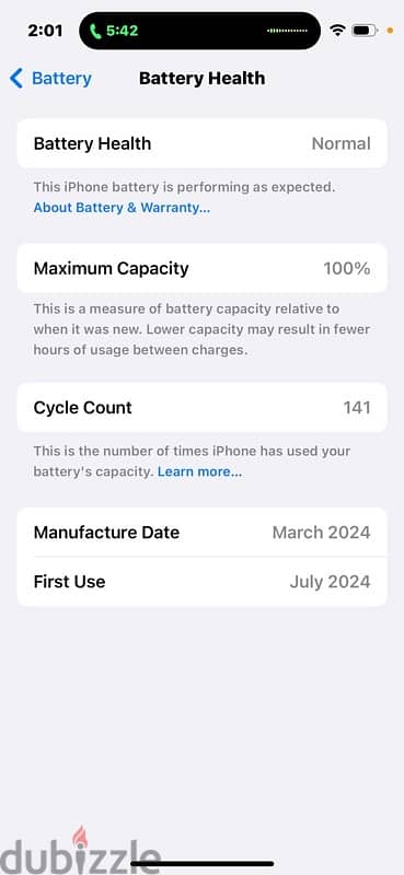 iphone 15  128GB battery health 100% 0