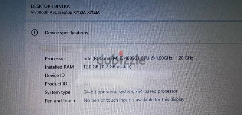 VivoBook  i5 generation 10 , 12 GB Ram, 256 SSD hard 3