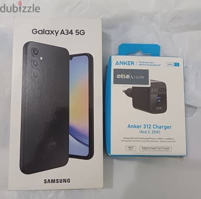 samsung a34 8/256+wشاحن انكر25