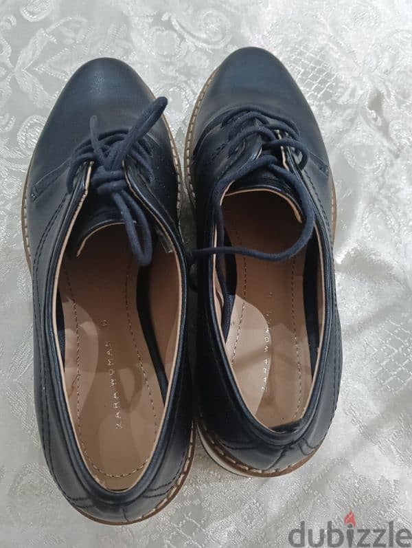 Zara navy blue metallic platform blucher 3