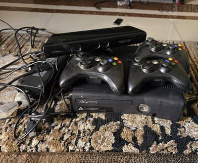 xbox 360 + kinect + 3 controllers + steering wheel