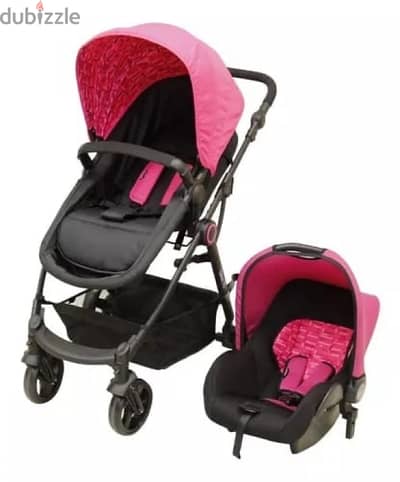 pink stroller + car seat+carry cot & recliner seat with a canopy