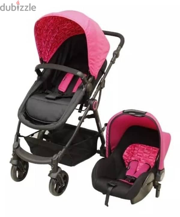 pink stroller + car seat+carry cot & recliner seat with a canopy 0