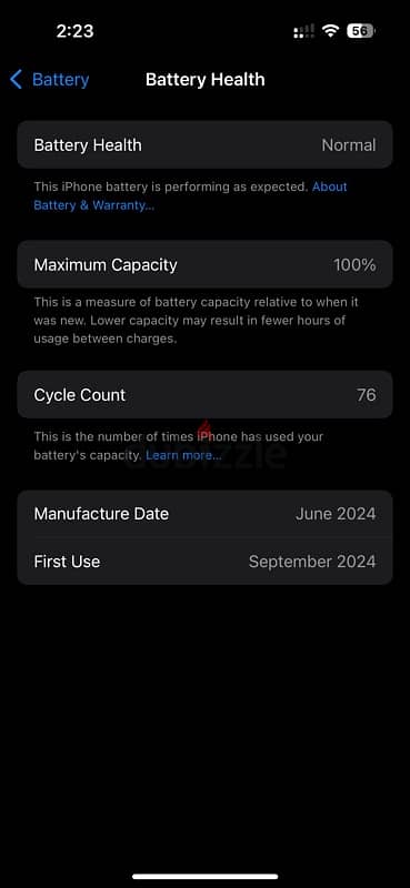 iPhone 15 Pro battery 100% used for 2 months new condition 2