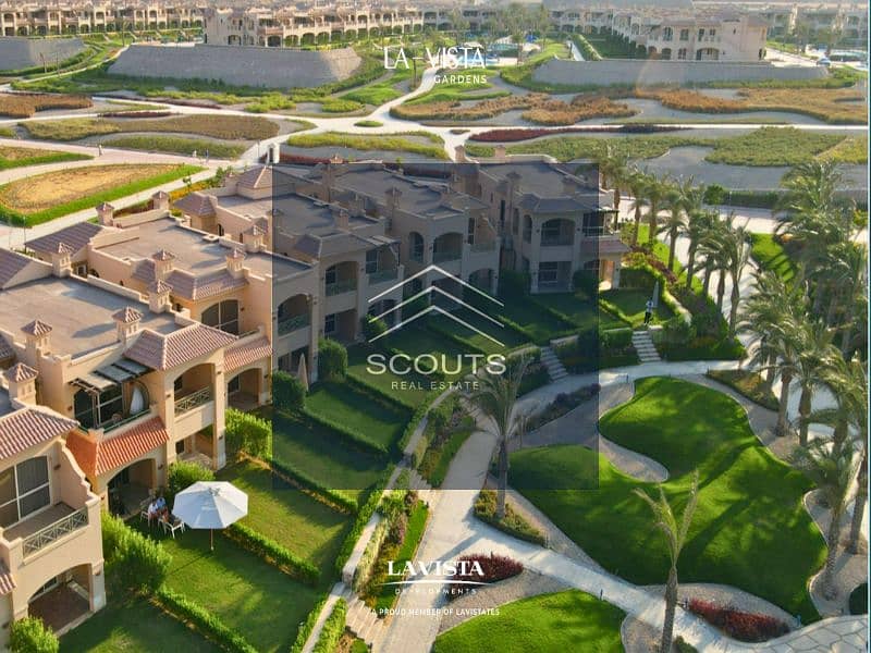 For sale chalet with immediate receipt, finished, with the lowest down payment, in La Vista Gardens, Ain Sokhna. 2