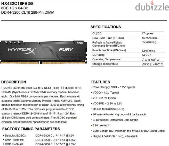 Hyper Fury ddr4 3200 8×2 16g 1