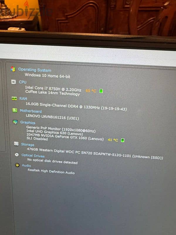 Lenovo Legion 16gb ram Nvidia 1060 gtx 8