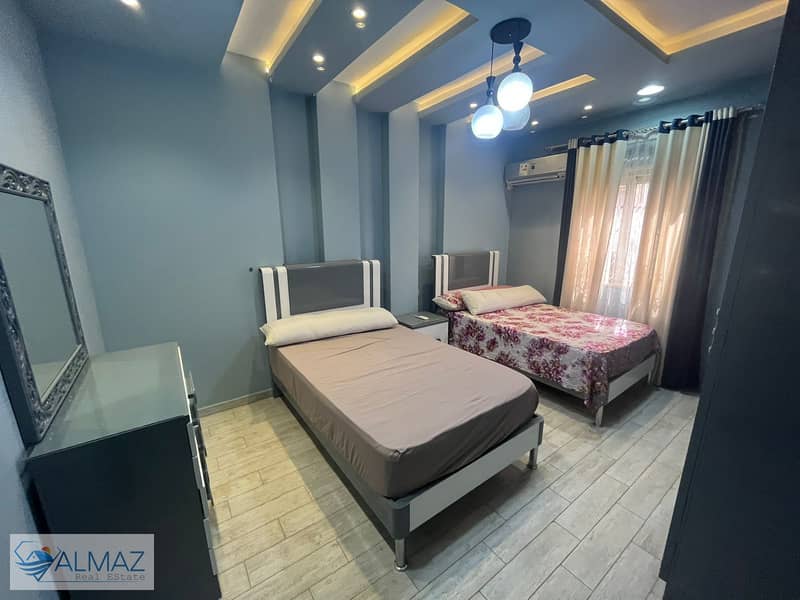 Furnished apartment for rent with kitchen and air conditioners in Laila Compound in the first settlement 0