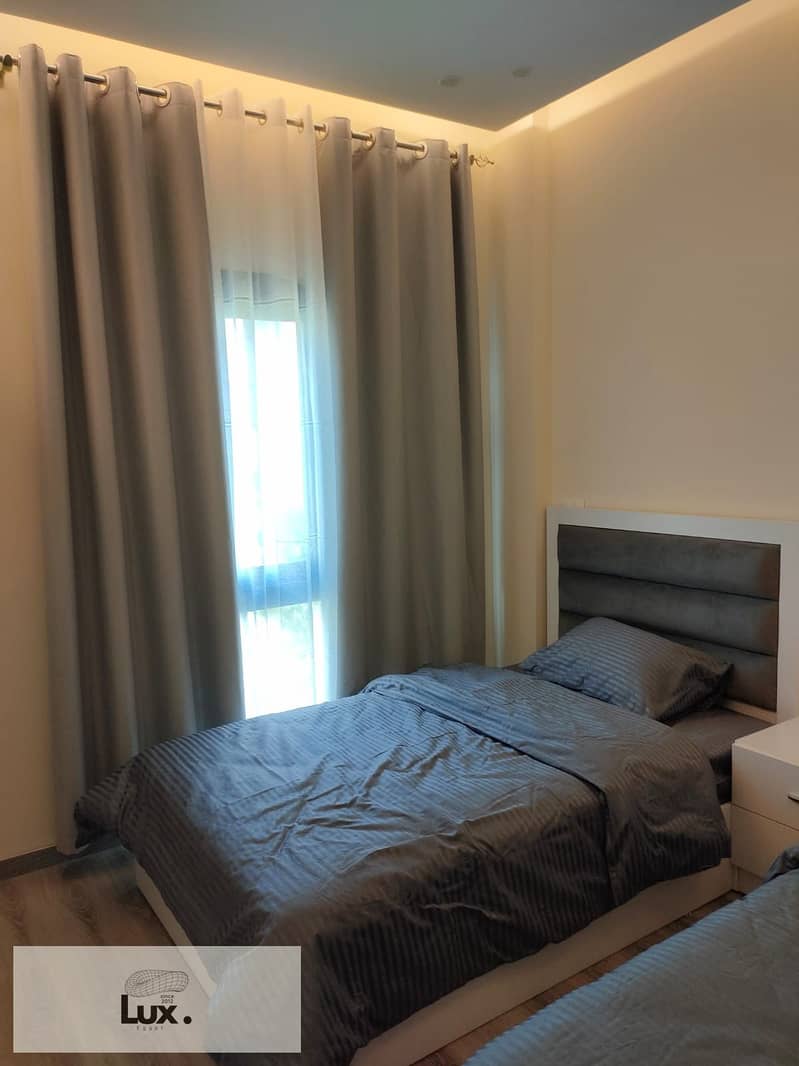 Apartment for rent, furnished, for housing lovers in Privado, Madinaty, area 84 m, super deluxe finishing, fully air-conditioned, with new furniture, 1