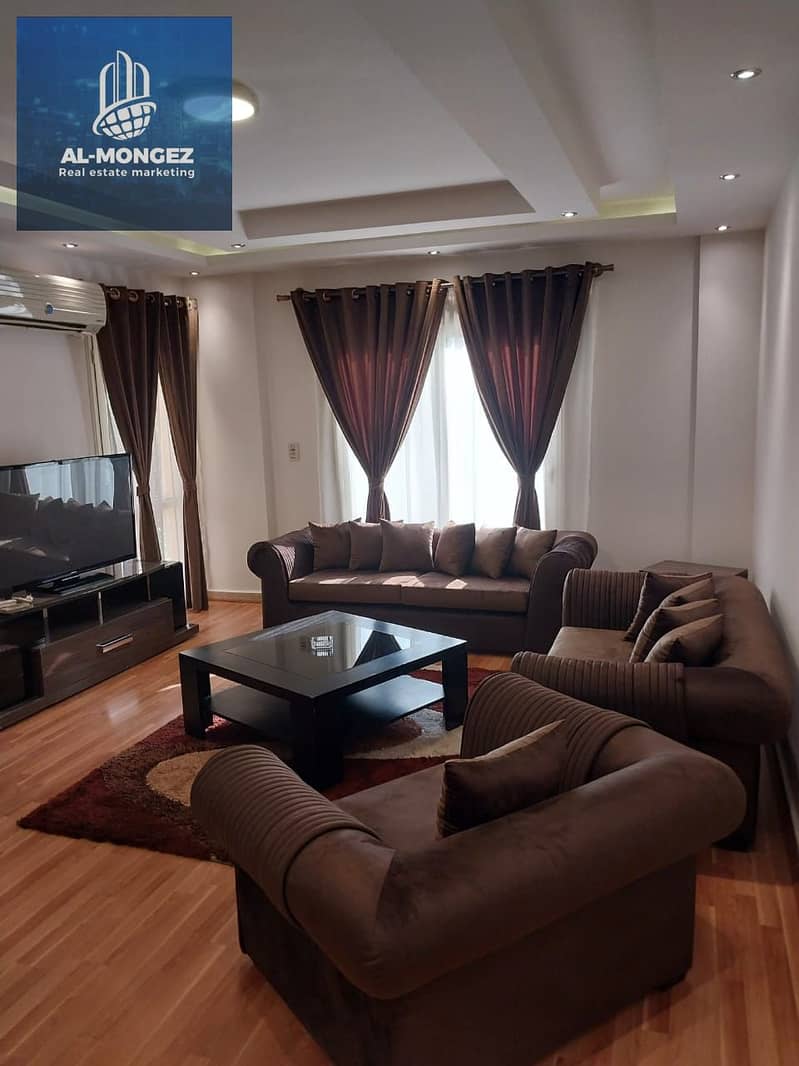 Furnished apartment for rent, 99 meters, fully special finishes, hotel furnishings, in Al-Rehab City, First Settlement 0