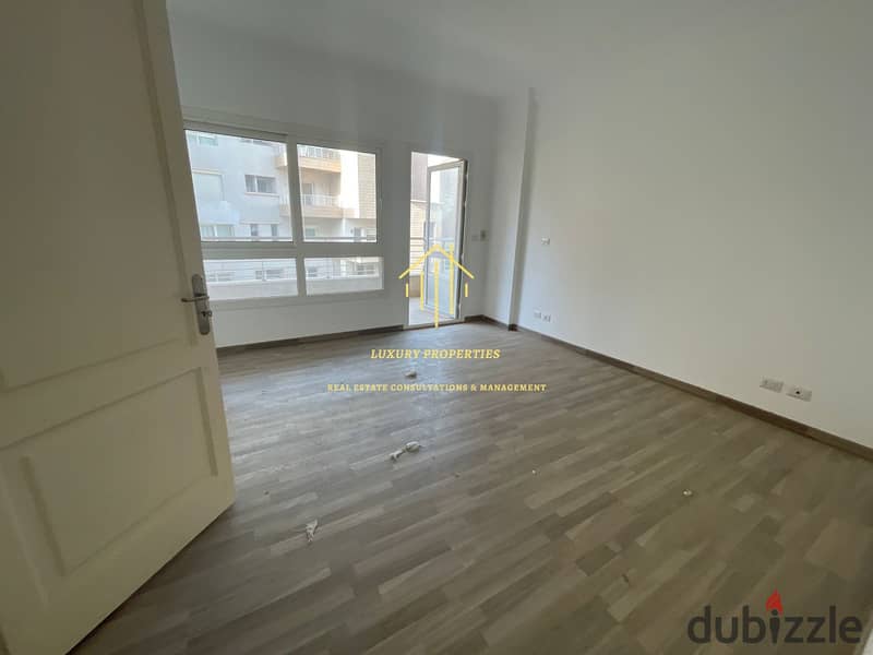 For rent, an empty apartment of 236 square meters in the most upscale phase in Madinaty - B8, with distinctive finishes from Talaat Moustafa and ready 9