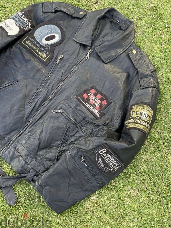 1980s Vintage military flight Front Line Black Leather Jacket 2