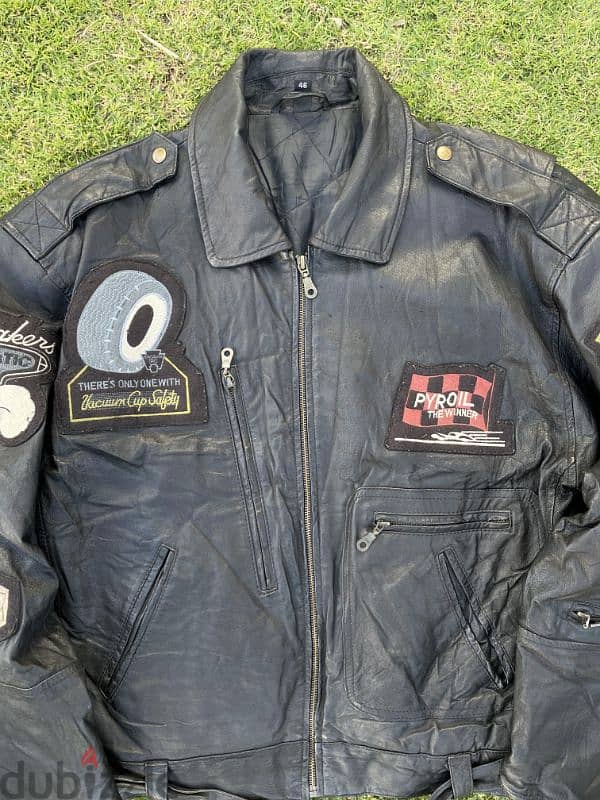 1980s Vintage military flight Front Line Black Leather Jacket 4