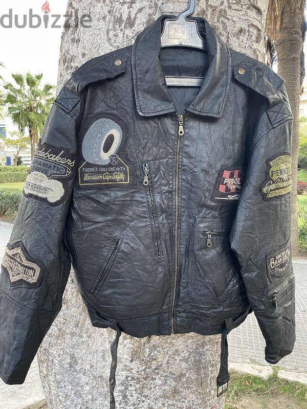 1980s Vintage military flight Front Line Black Leather Jacket 7