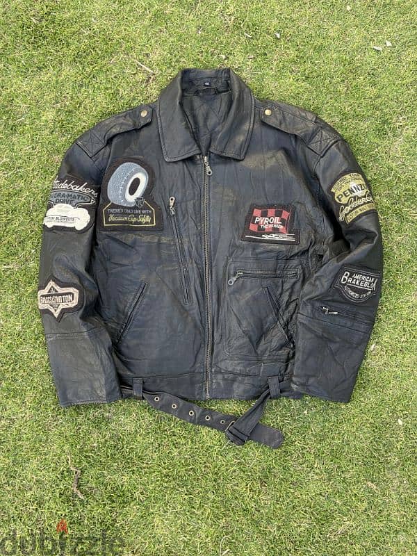 1980s Vintage military flight Front Line Black Leather Jacket 10