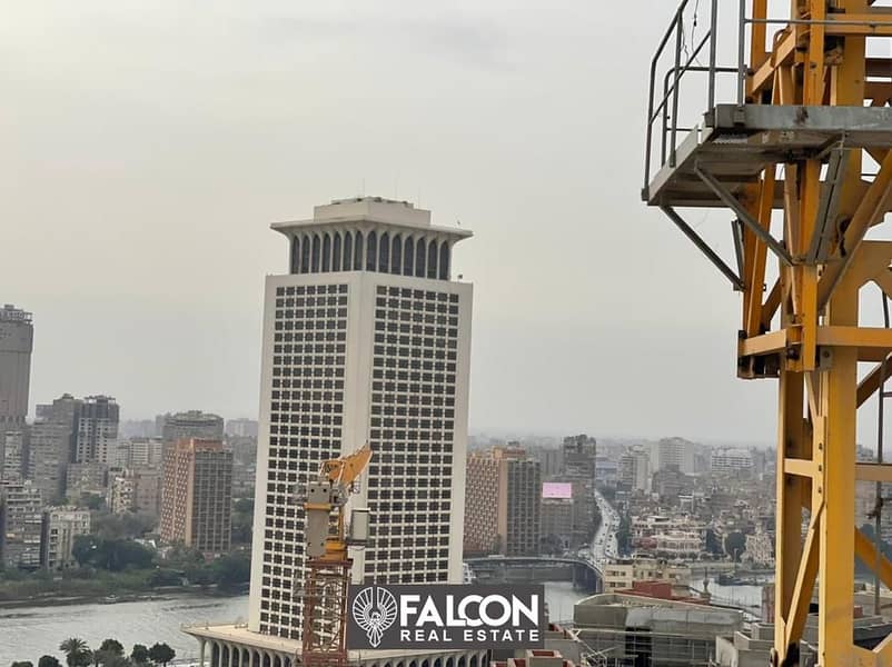 For sale, an office in Maspero Towers, immediate receipt, fully finished, with a 5% down payment, next to the Hilton Ramses Hotel, full view on the Ni 3